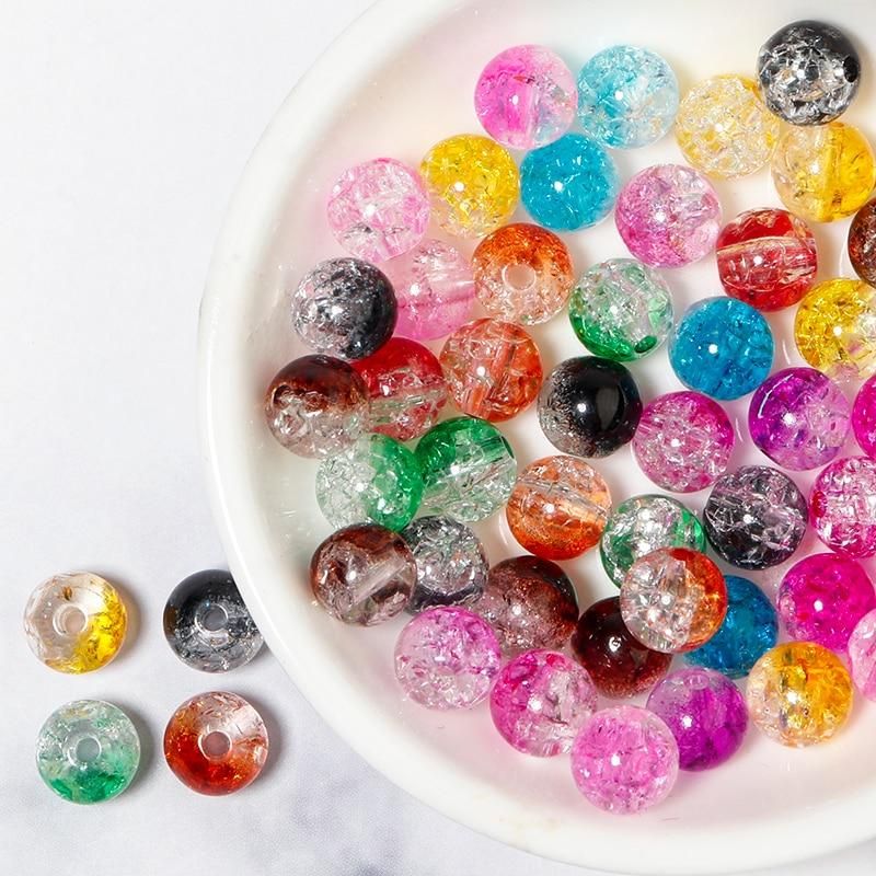 50pcs/Lot 8 10 12mm Double Colored Round Crackle Crystal Glass Beads Crack Beads for Jewelry Making Loose Spacer Beads for DIY
