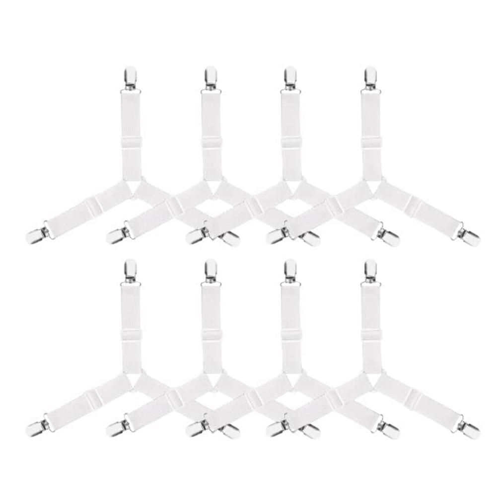 8Pc 3 Clips Bed Sheet Holder Bed Corner Holder Fasteners Mattress Cover Clips Heavy Duty Bedding Sheet StrapsWhite