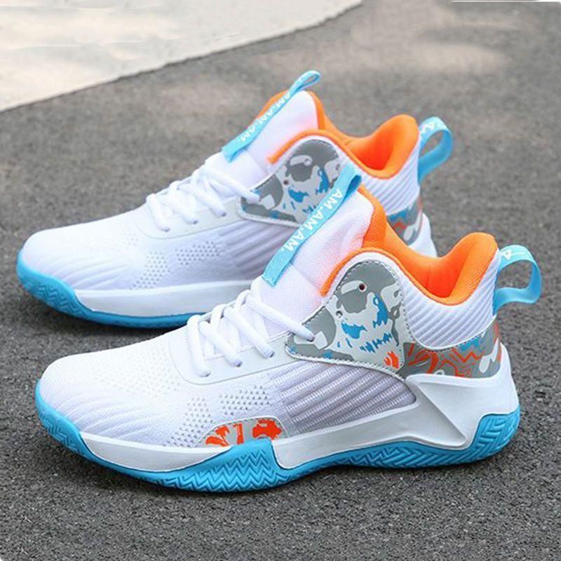 Men's Basketball Shoes High Top Breathable Stretch Sneakers Blue