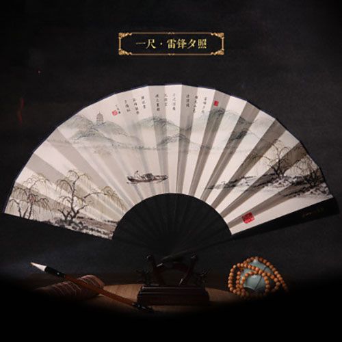 Party Fan Landscape Bamboo Wedding Gift Fan Fan Folding Folding Free Classic Hand Shipping Fan Chinese Big Printing Handheld
