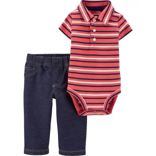 2 - Piece Striped Polo Bodysuit Pant Set - 9months
