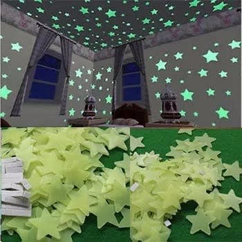 Glow In The Dark Luminous Wall Decorative Stars - 100 Pcs