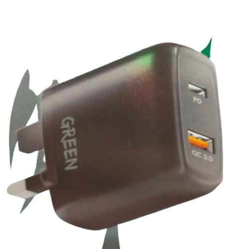 Green Compact Wall Charger - Dual Port Usb Type C