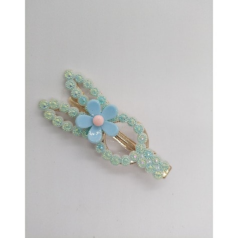 Shimmery Glitter Flower Hair Clip - Blue