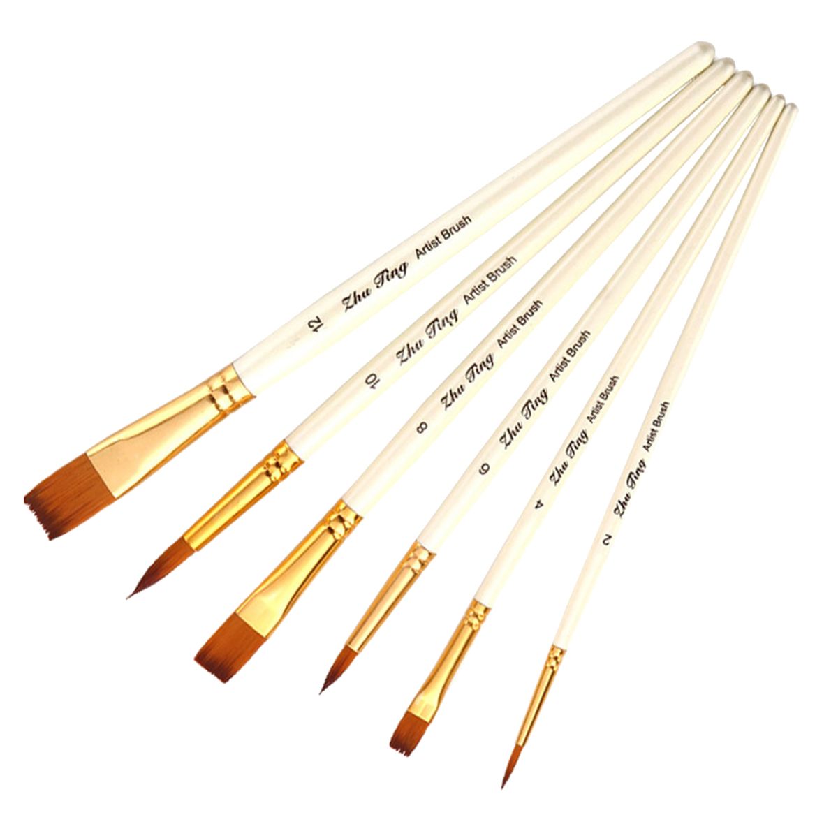 6pcs Paint Brushes Set Round And Flat Tips Artists