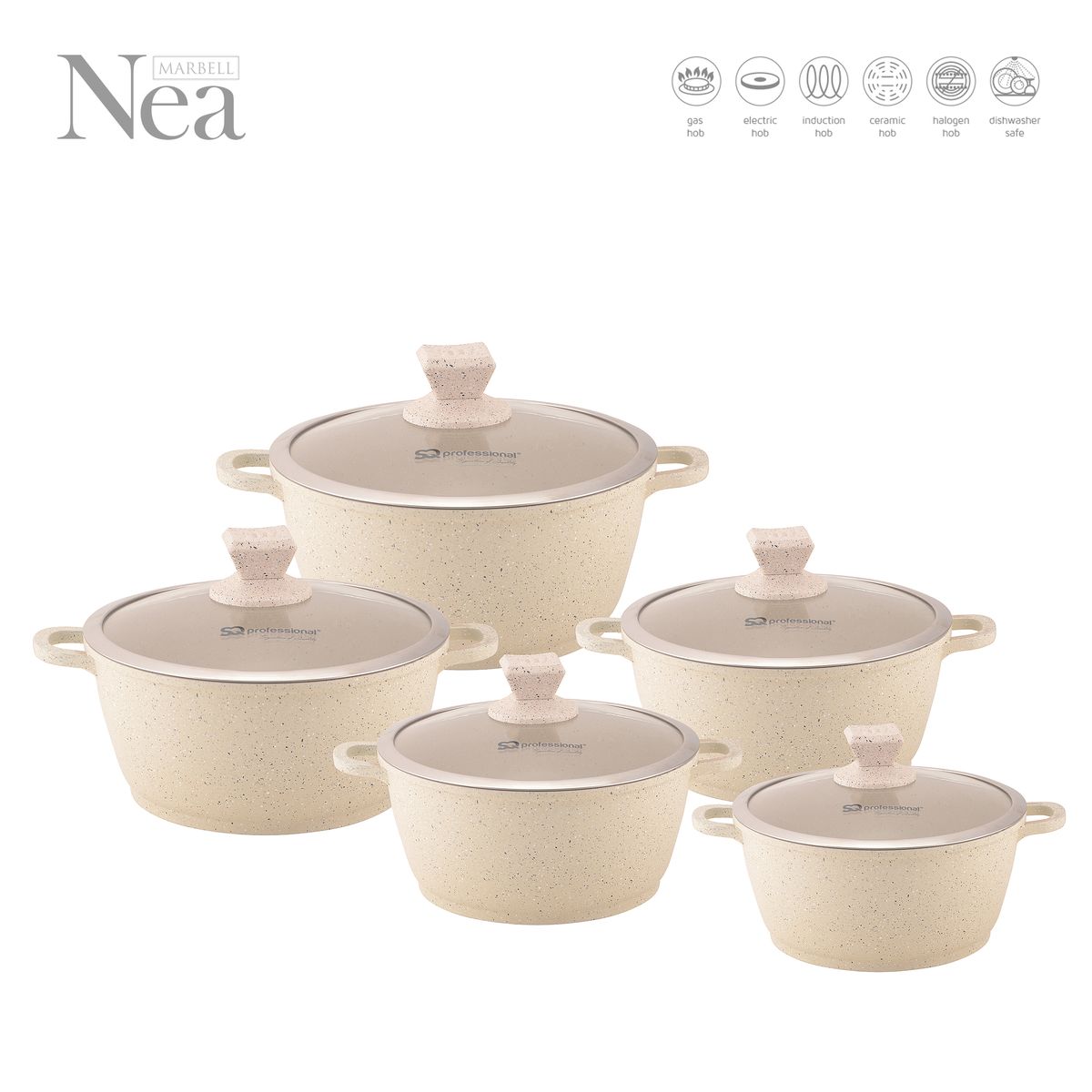 5 SET DieCast Non-Stick Stock Pot - Marbell