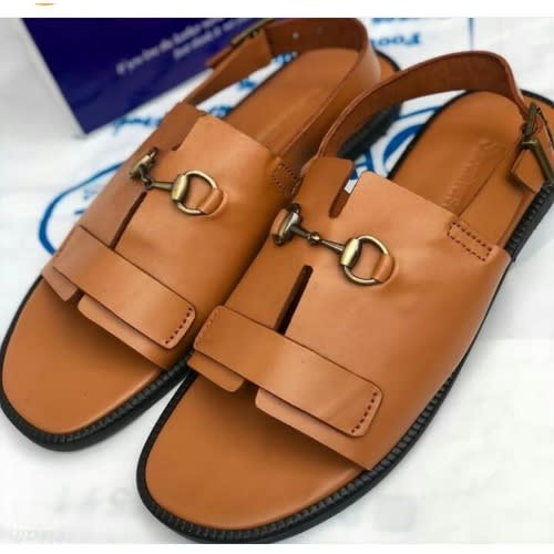 Men's Chain Detail Leather Sandals - Brown