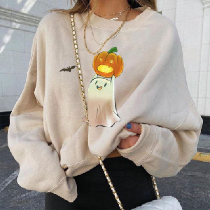 Halloween Sweatshirts For Women Casual Crewneck Ghost Pumpkin M