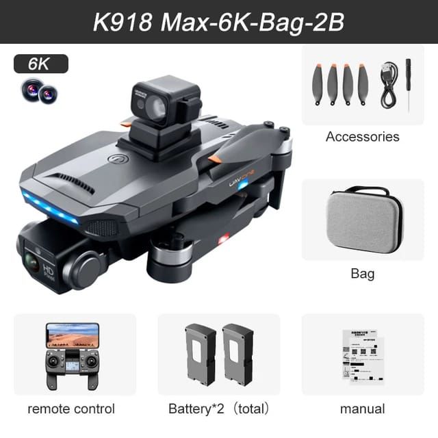 K918 MAX GPS Drone 4K HD Camera With 2 Batteries Obstacle Avoidance RC Quadcopter