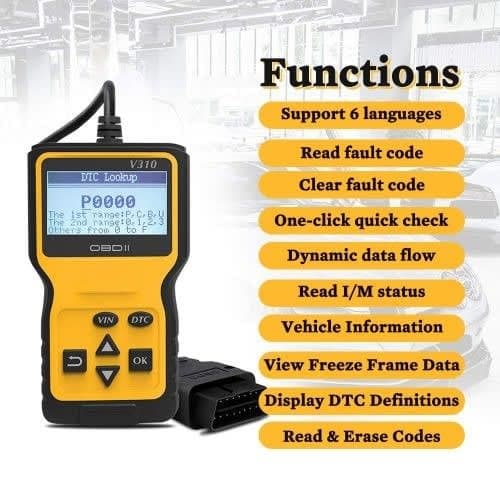 V310 Obd2 Car Scanner Engine Code Scanner Reader - Yellow