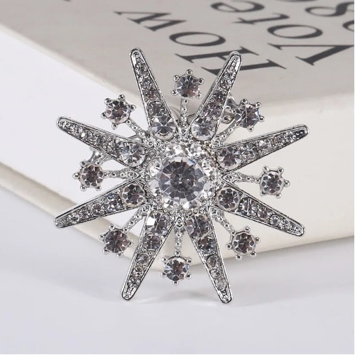 Petals Rhinestone Broach Brooch Pin Bouquet - Silver