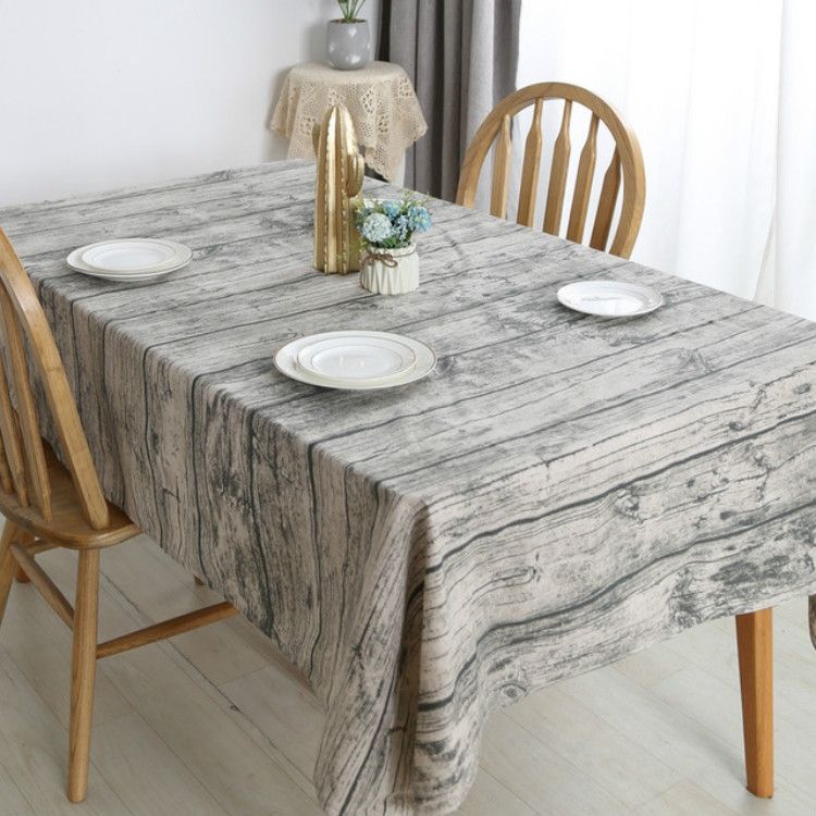 Vintage Popular Table Cloth Linen Rectangular Tablecloth Wooden Grain Dustproof Restaurant Table Cover-70x70cm(Gray)