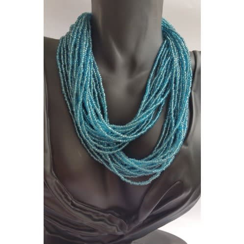 Blue Seedbead Necklace - 12 Strands - 91cm Long
