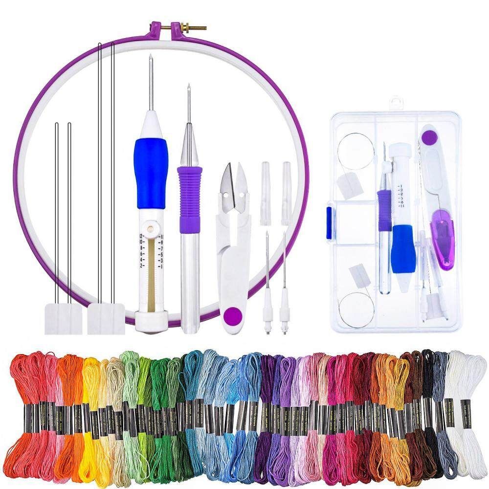 Magic Embroidery Pen Sets, WXJ13 Stitching Punch Needles With 50 Skeins Embroide