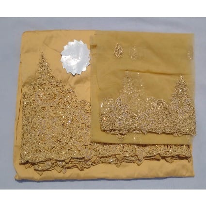 Gold Colour Embroidered and Beaded Indian Lace George with Blouse - 7 Yards