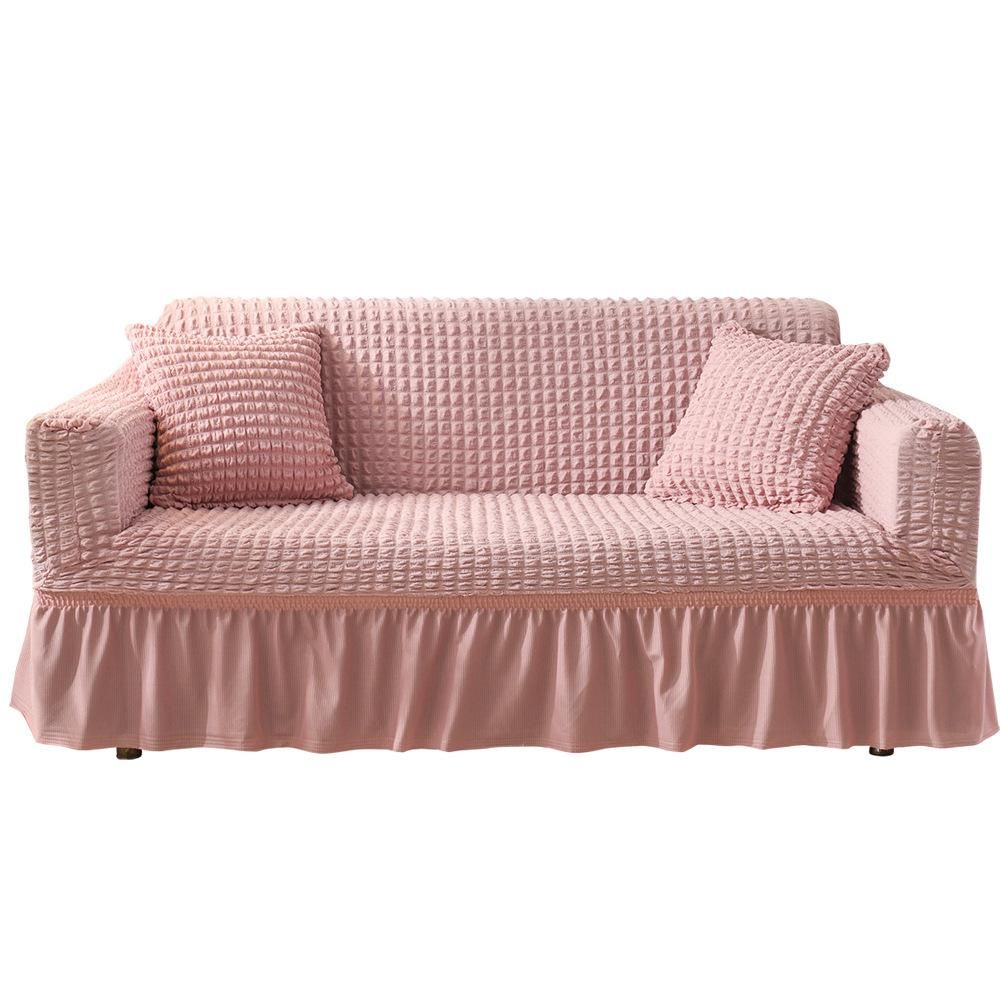 Luxury Fabric Sofa Slipcover Non-Slip All Seasons For 2 Seats-Pink