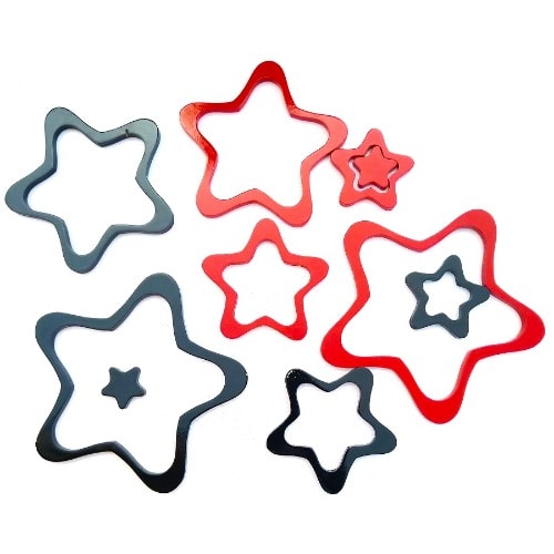 Acrylic Star Wooden Wall Sticker - 10 Pieces - Red And Black