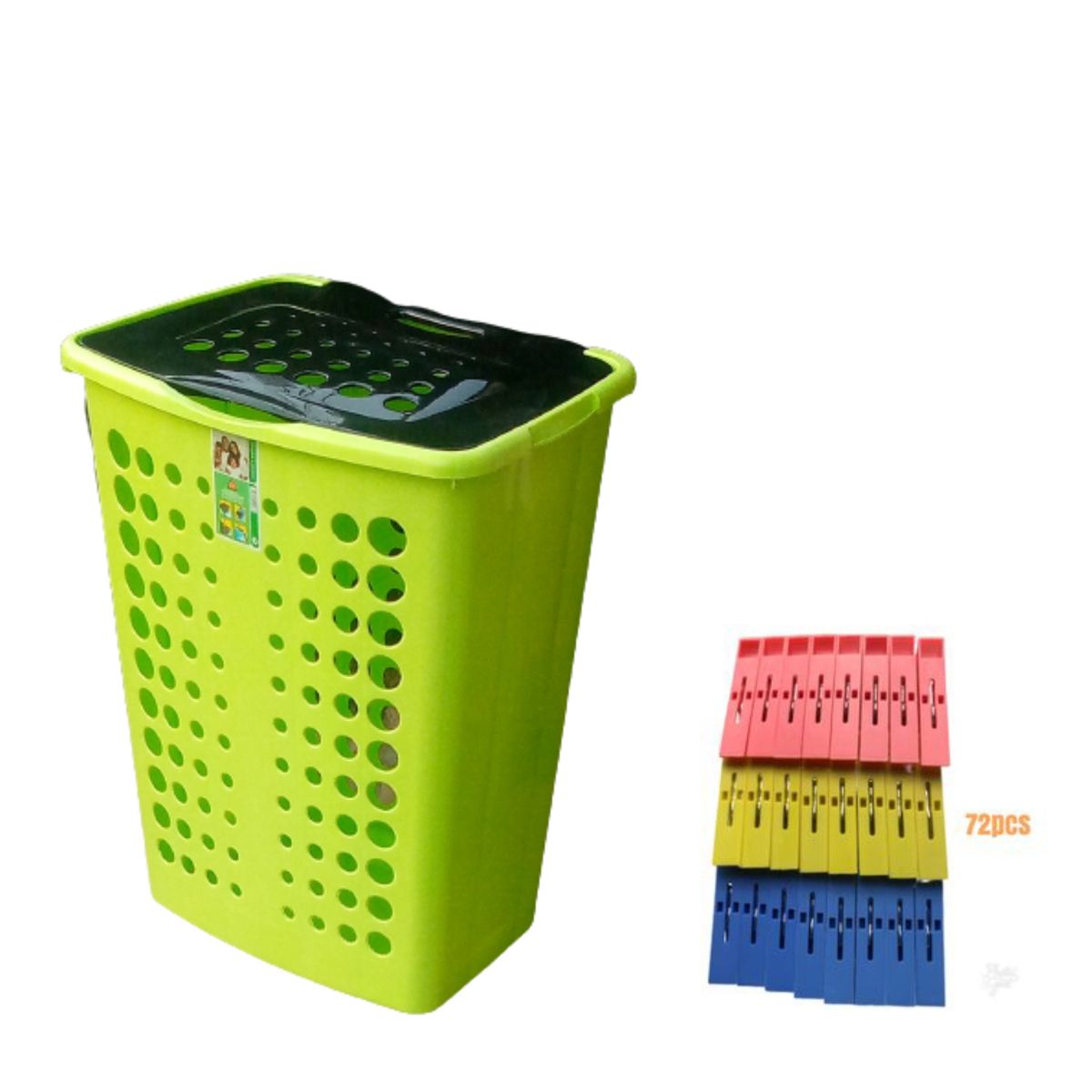 Plastic Laundry Basket With 72pcs Cloth Pegs
