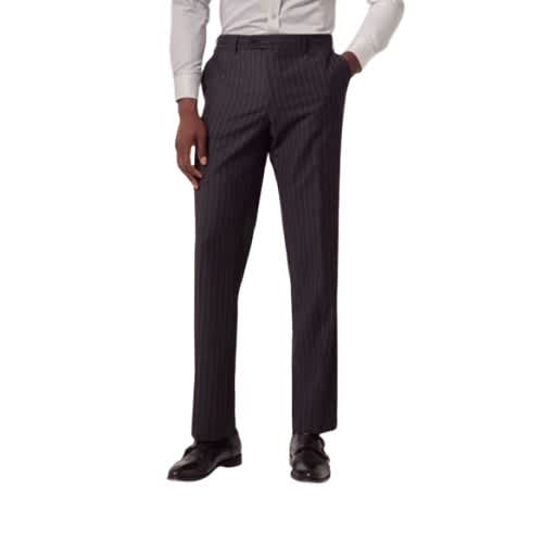 Men Tailoring Wool Blend Striped Black Trousers