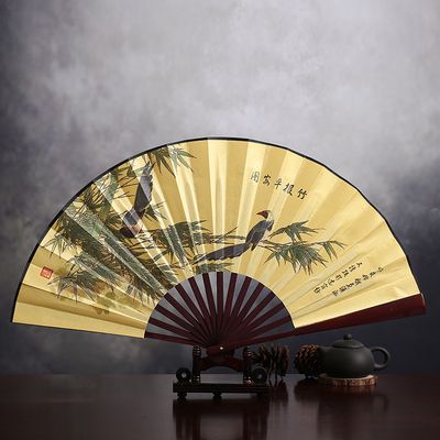 Bamboo Logo Chinese 10" Silk Dance Large Traditional Classic Fan Fan Printed Hand Fan Show Folding Gift Men Custom Fabric