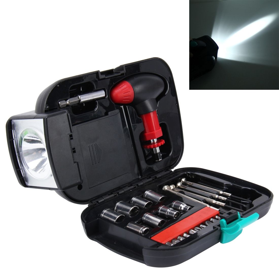 24 PCS Portable Flashlight Tool Box Set - Portable Auto, Home, Emergency Tool Kit With Flashlight