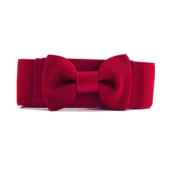 Womens Bowknot Elastic Belt With Buckle - Red