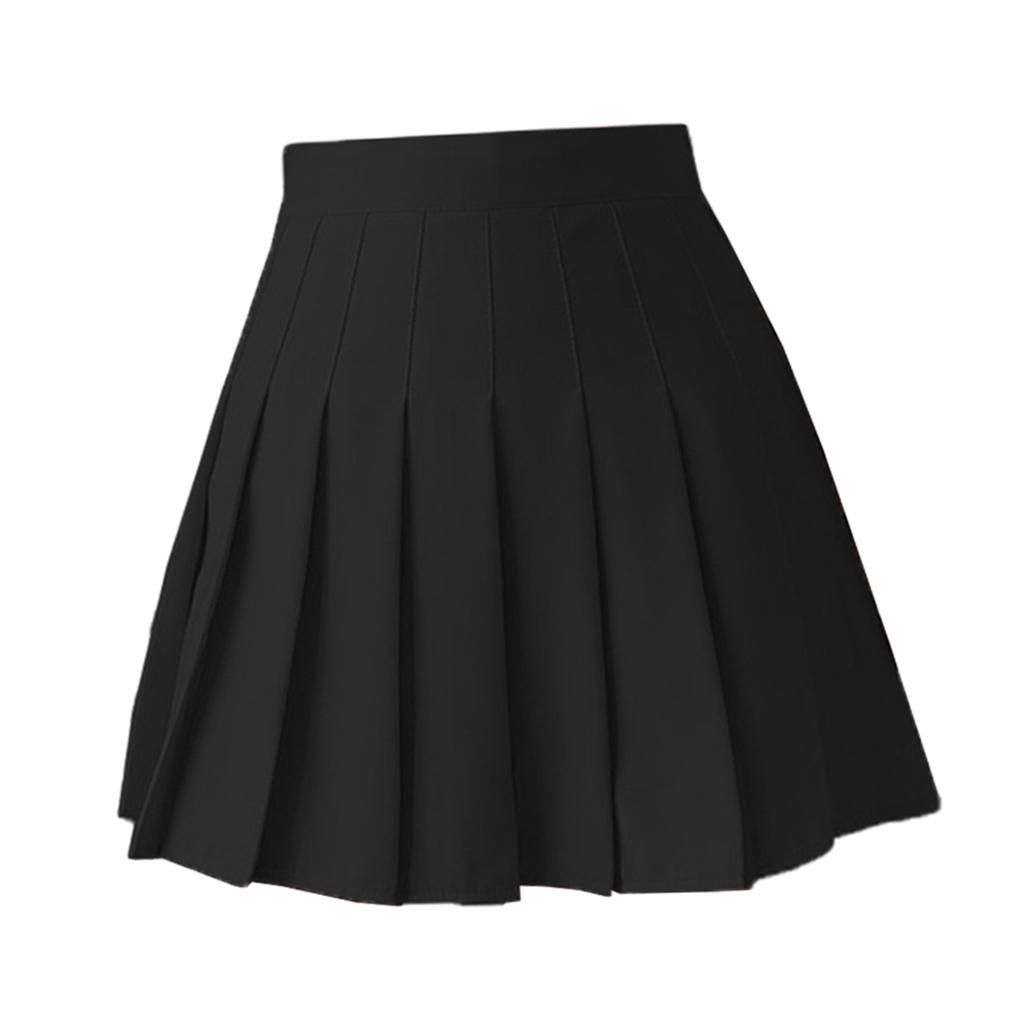 Women Skater Pleated Skirt High Waisted   Mini Skirts Black XXL