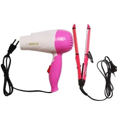 Hair Straightener And Curler With Hand Dryer - 1000W - Ac 220V - Pink