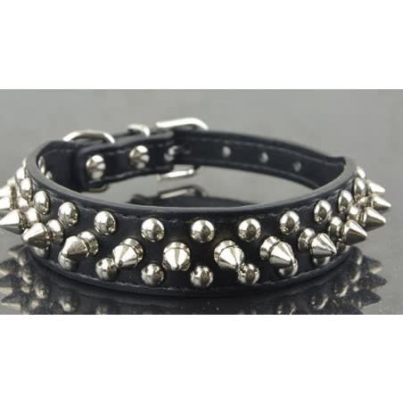 Spiked Studded Pu Leather Collar For Dogs - Black