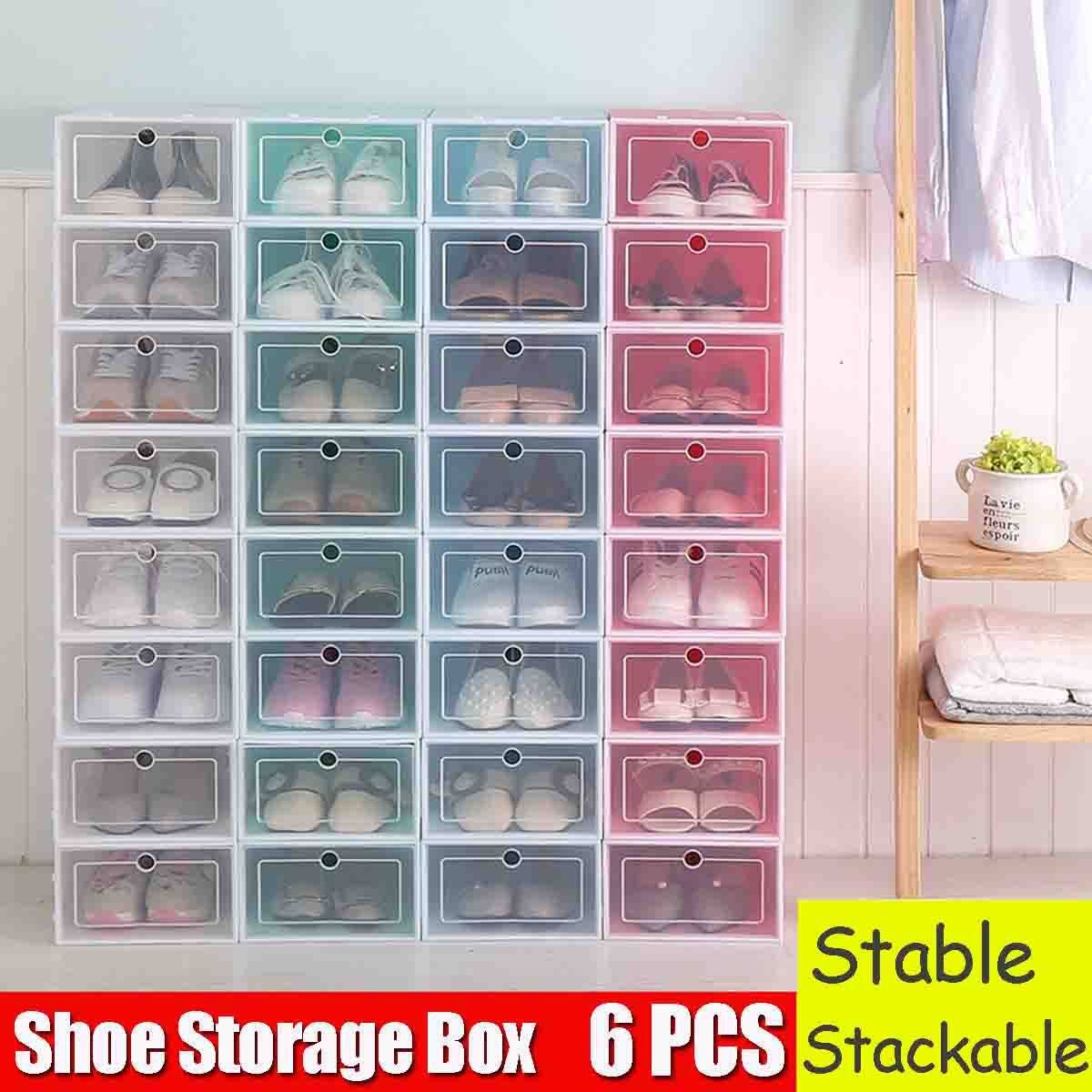 6pcs Transparent Plastic Shoe Box Shoe Storage Box Shoe Box Space Saving Combination Blue