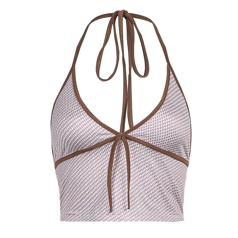 Vintage Short Tops Retro Y2K For Women With Back Discovered Camoon Corrugated Sexy Aesthetics Tops Harajuku 90 with Halter Neck T-Shirt CuteAndpsycho