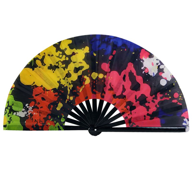 Large Satin Folding Fan Printing Fan Fan Hand Bone Supplies Party Fu Fan Carnival Bamboo Kung Festival