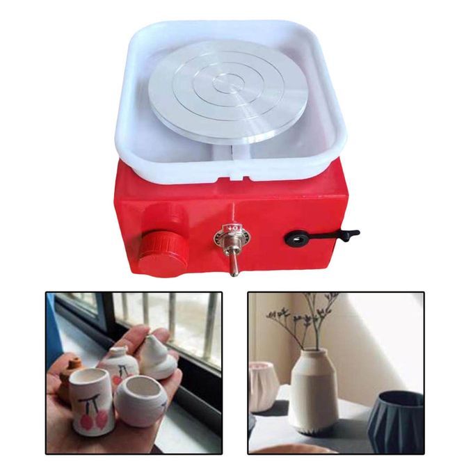 Pottery Wheel Machine Electric Mini DIY Tool Shaping For Kids Red