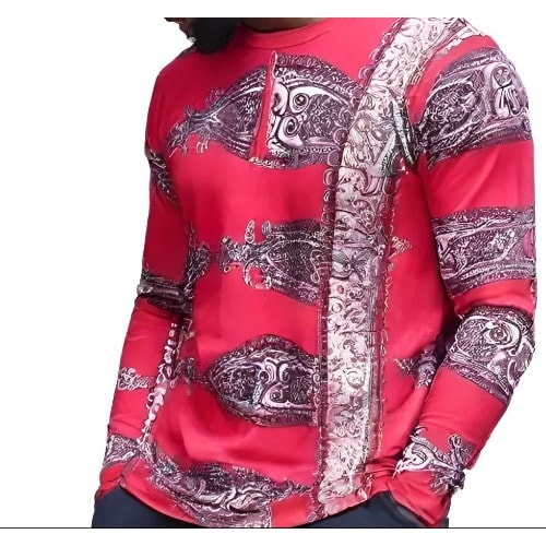 Men's Red Long-sleeve Fashion Shirt With Ethnic Patterns