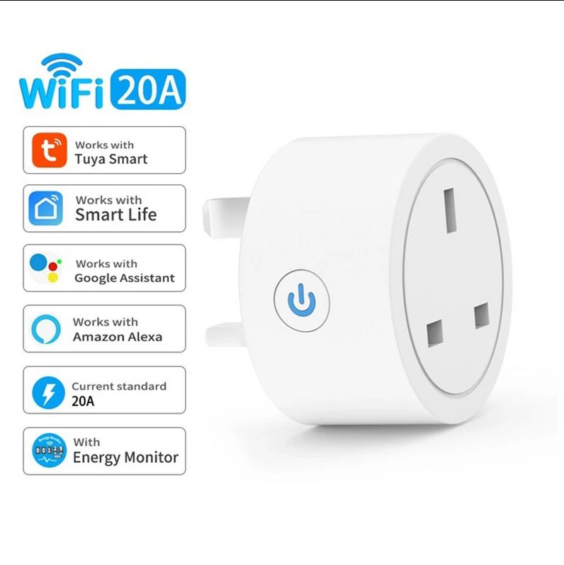 WiFi Smart Plug, UK 20A Adapter, Wireless Remote Control