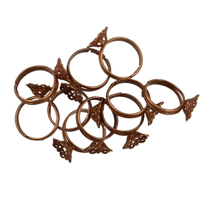 10 Pieces  Adjustable Ring Filigree Settings Blank/Base Retro Copper