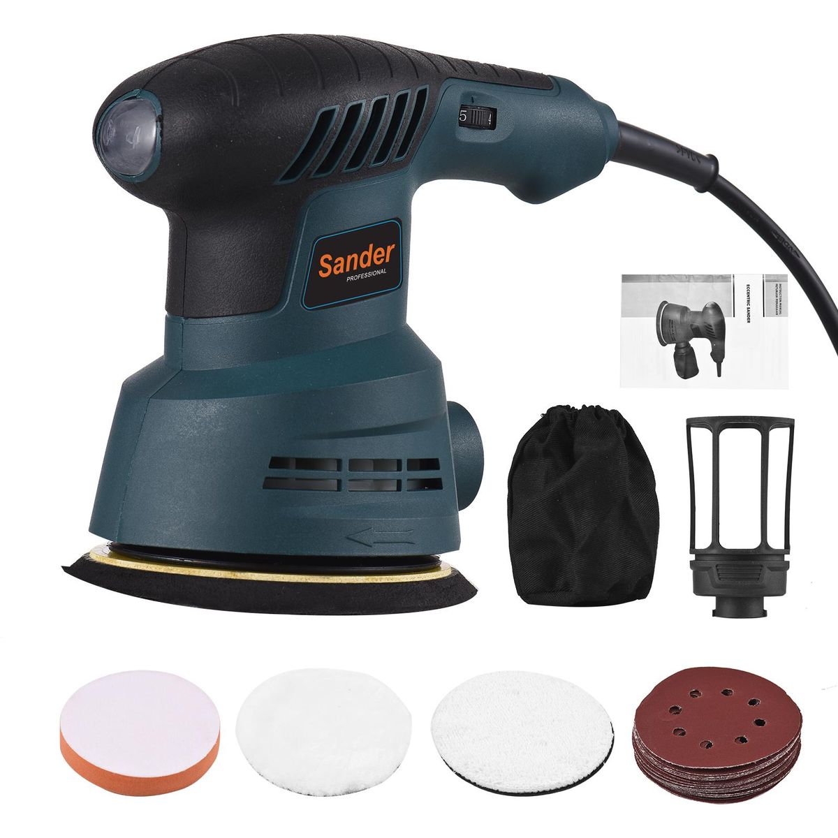 300W Orbit Sander 6 Variable Speeds 20 Sanding Discs Sponge Wool Disc Tool for Woodworking Sanding Detailing Finishing