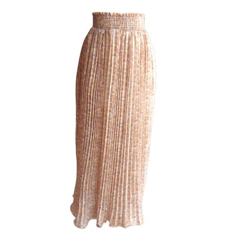 Pleat Floral Maxi Skirt- Brown