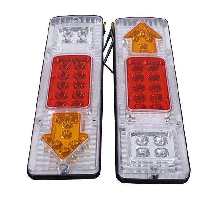2Pcs 12V 19 LED Rear Tail Stop Reverse-Clear + Yellow + Red