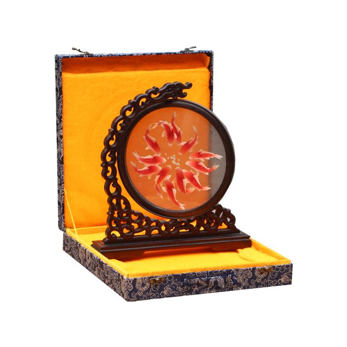 Shu Embroidery Koi Goldfish Pictures White With Brown Ornaments Intangible Cultural Heritage