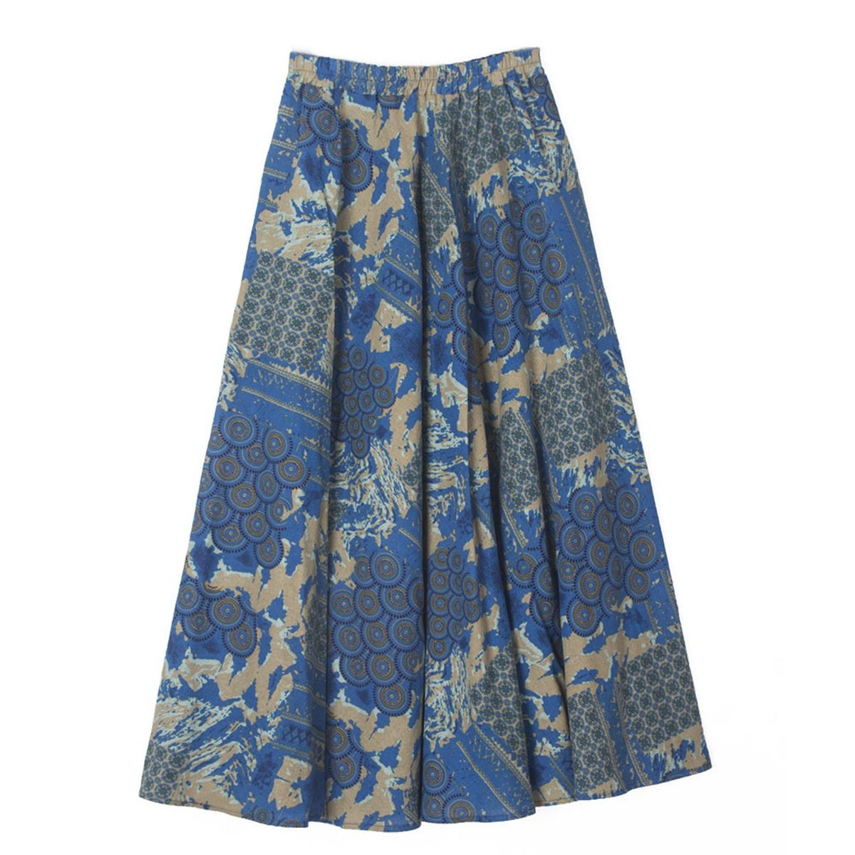 Women Boho Floral Vintage Long Skirt Plus Size with Elastic Waist Side Pockets Printed Casual Holiday Skirt