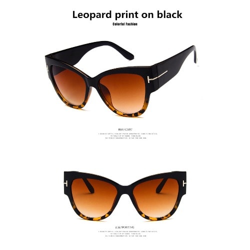 Ladies Vintage Cat Eye Sunglasses- Leopard Print On Black