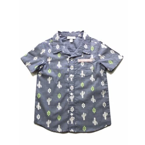 Toddler Boy's Printed Chambray  Short Sleeve Button Down Shirt