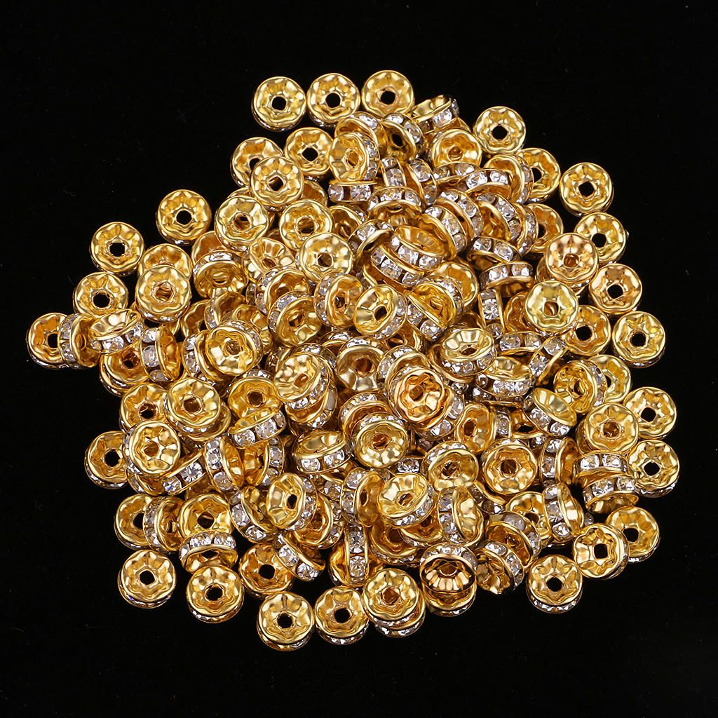 200 Pcs Gold 8mm Crystal Rondelle Spacer Beads For Jewelry Making