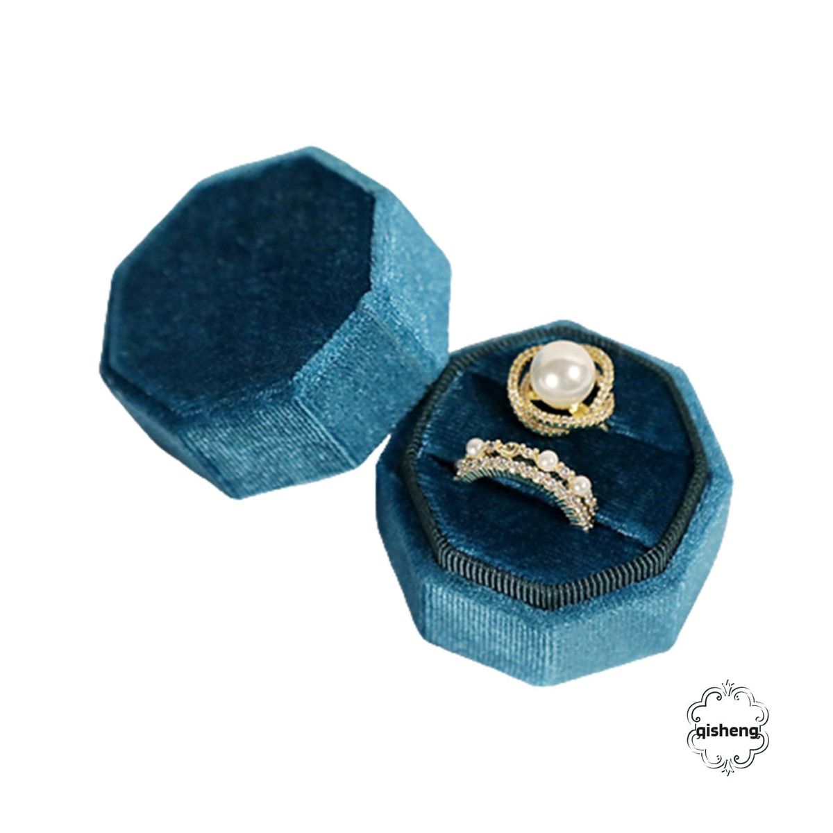 Octagonal Velvets Rings Box Vintage Jewelry Necklace Storage