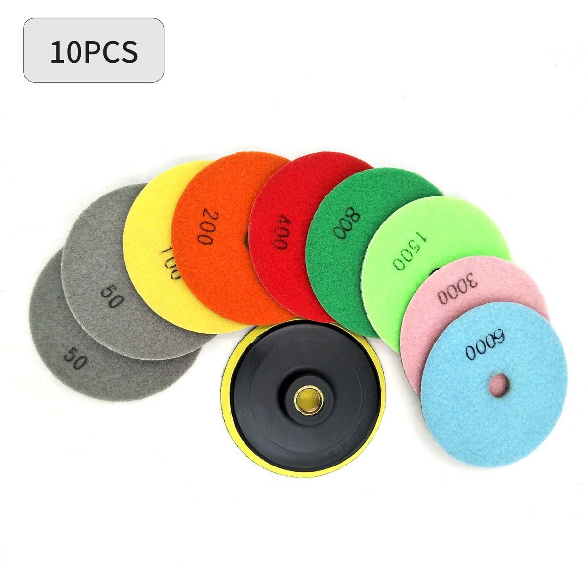 10 Piece Set Diamond Polishing Pads 4 Inch Wet/Dry Granite