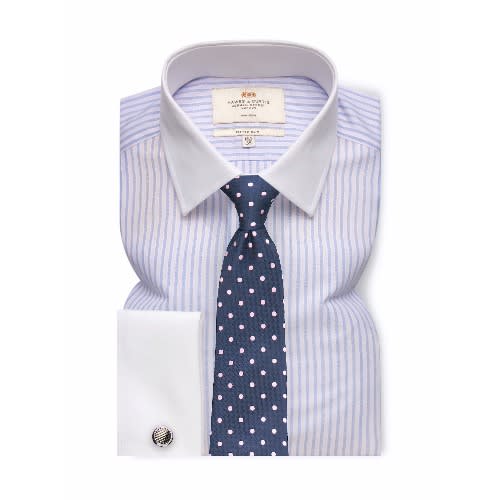 Men's Stripe Fitted Slim Shirt With White Collar And Cuffs