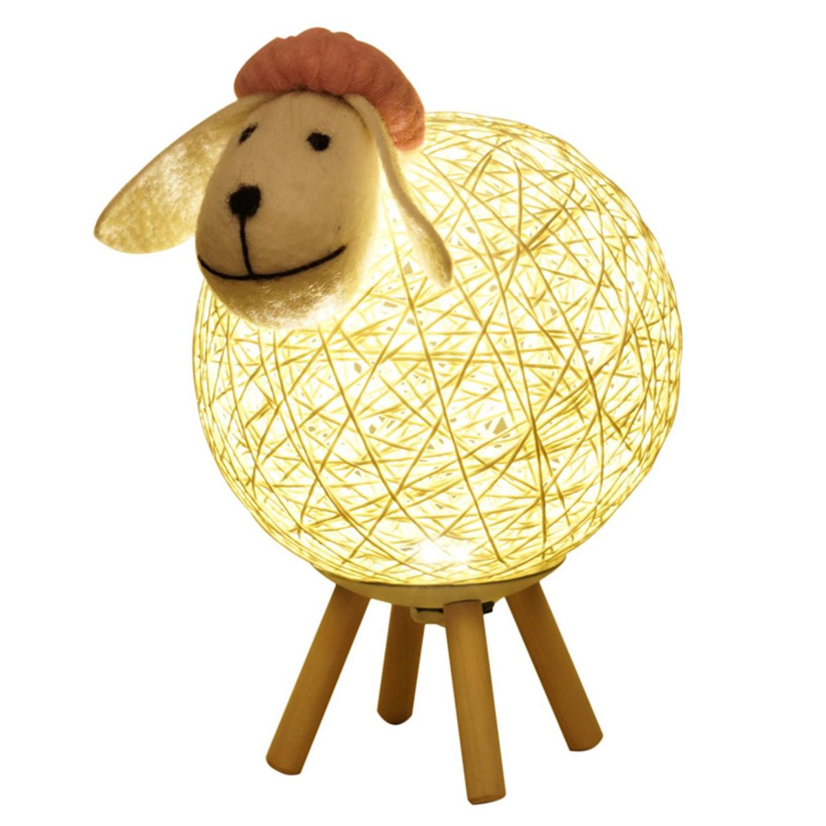 LEDs Night Light for Kids Cute Sheep Yarn-ball Design Hand-woven Lampshade Moon Lamp Nursery Lamp USB Baby Nightlight for Bedroom Home Indoor Decoration