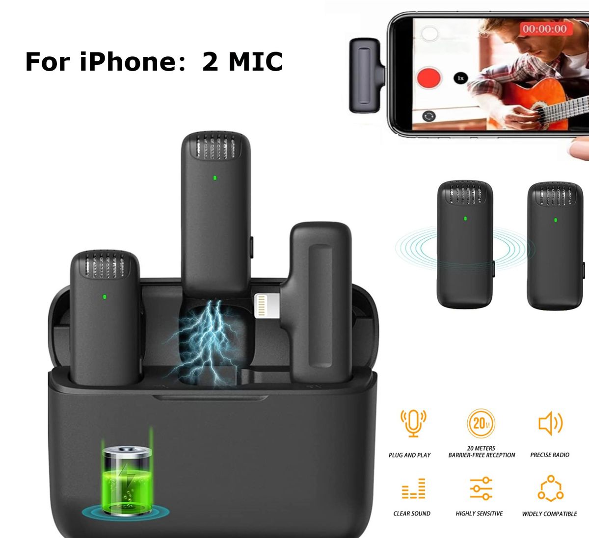Wireless Lavalier Microphone, With Charging Case For IPhone And Android