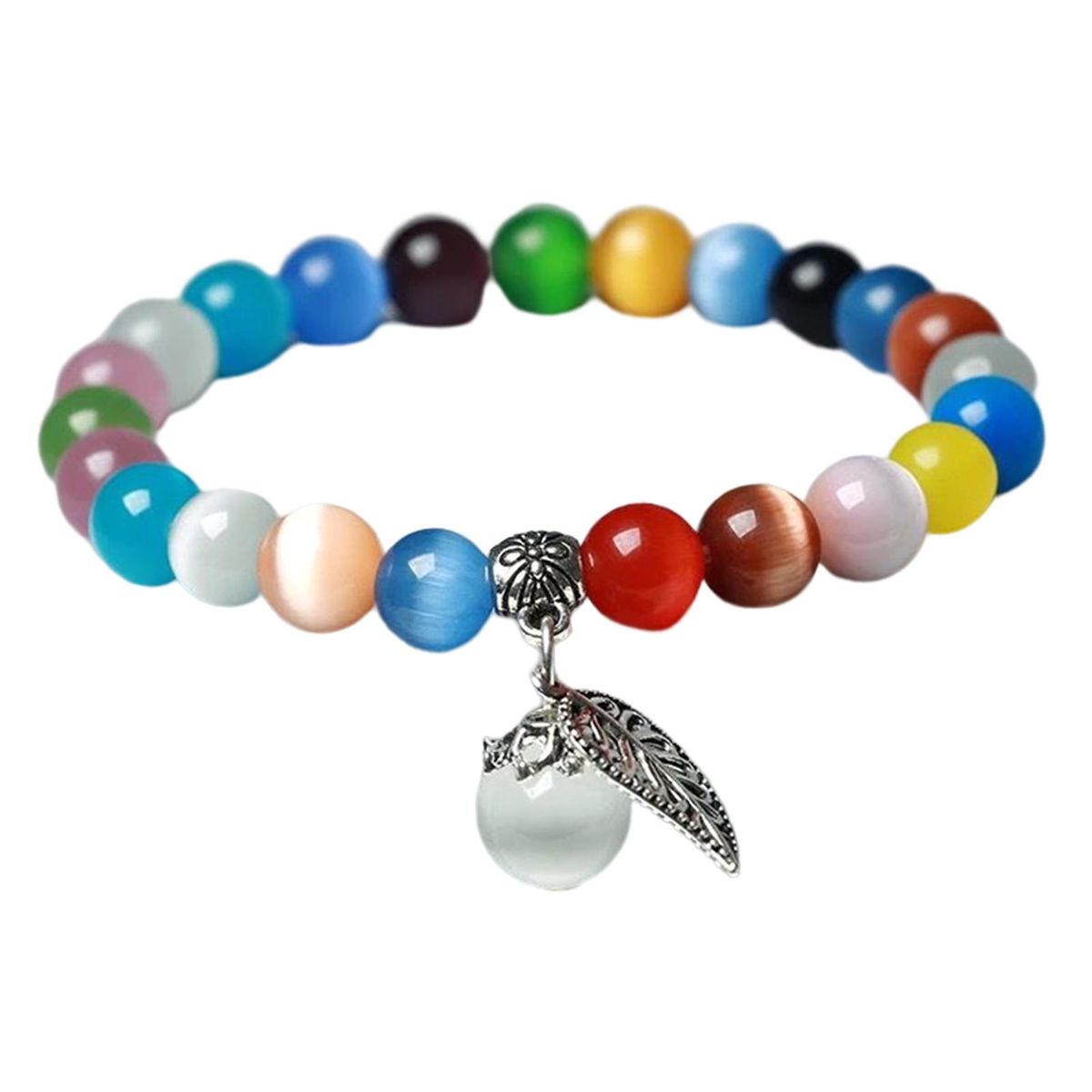 Cat'S Eye Opal Bracelet Stretch Gemstone Natural Crystal Multicolor